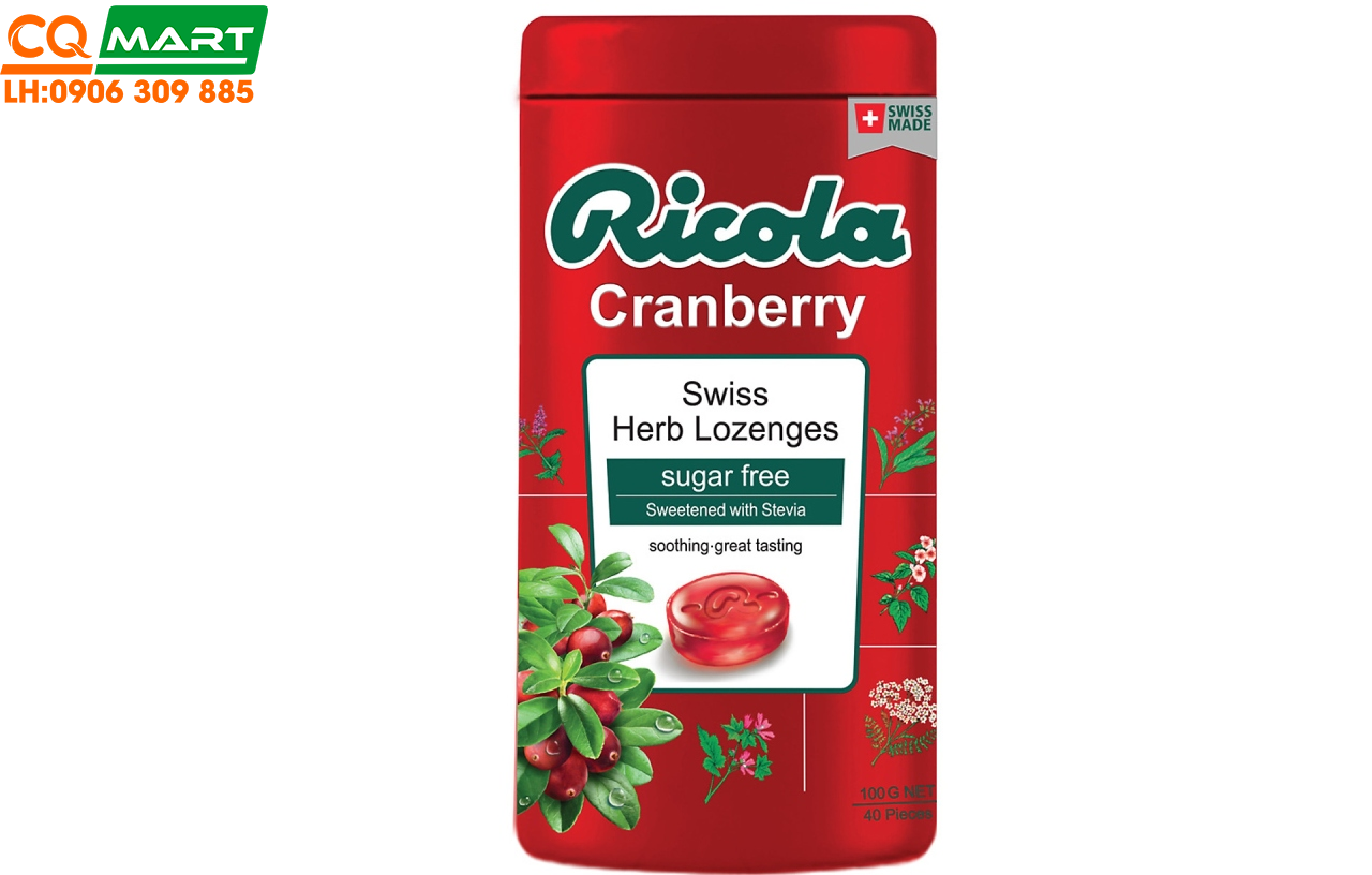 Kẹo Thảo Mộc Ricola Cranberry Không Đường 100g 