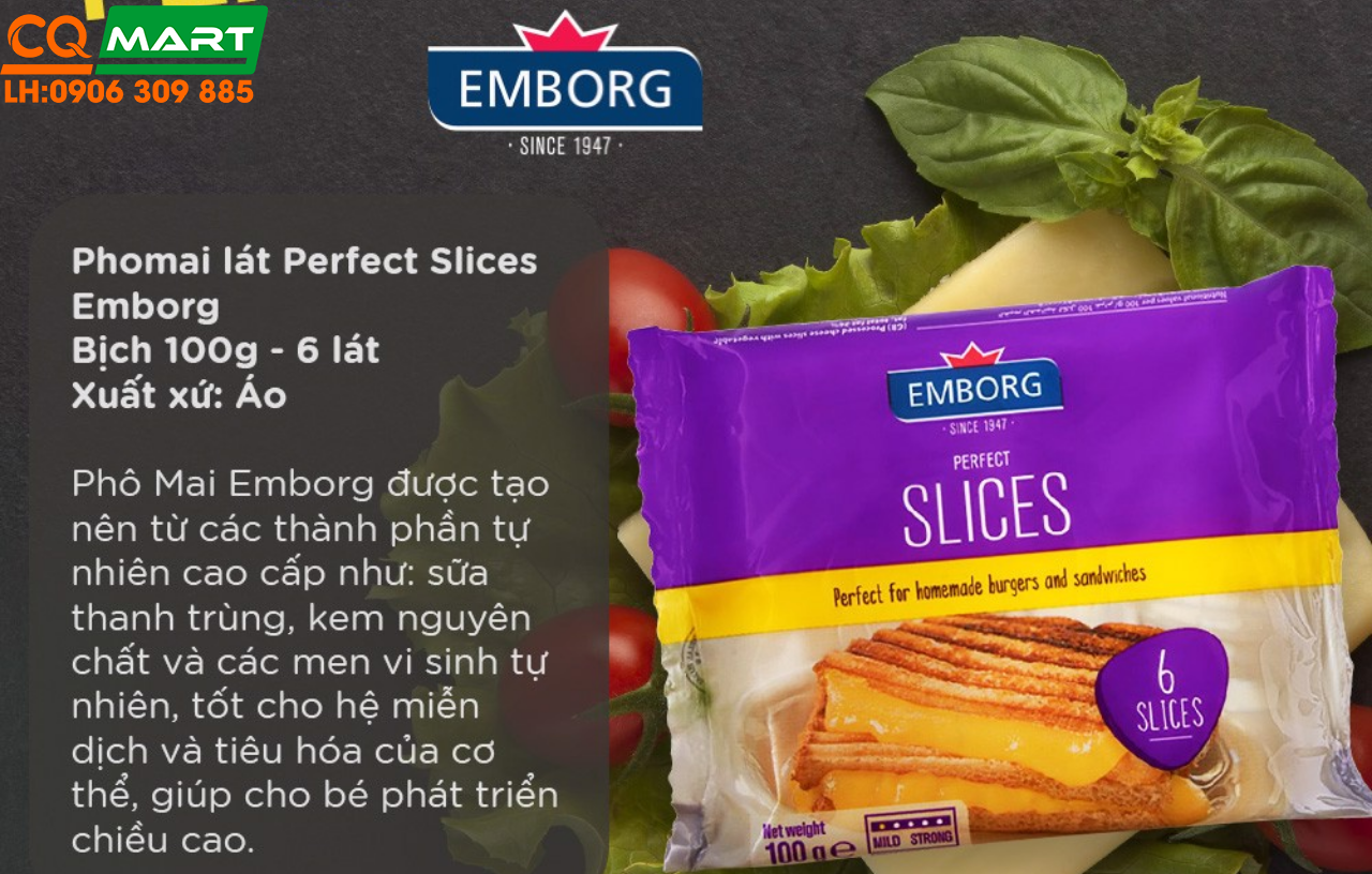 Phô mai lát Perfect Slices hiệu Emborg 100g 