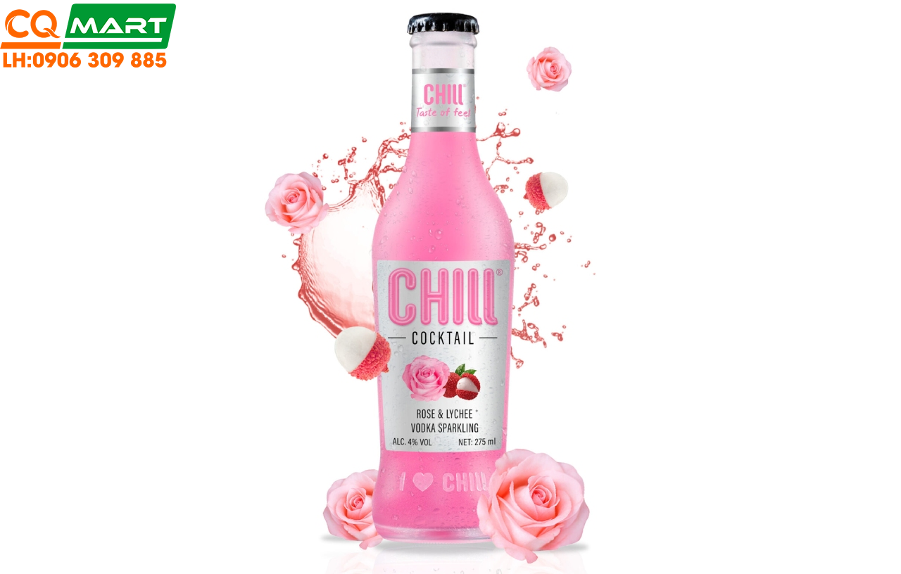 Nước Trái Cây Lên Men Chill Original Rose & Lychee Vodka Cocktail Chai 275ml