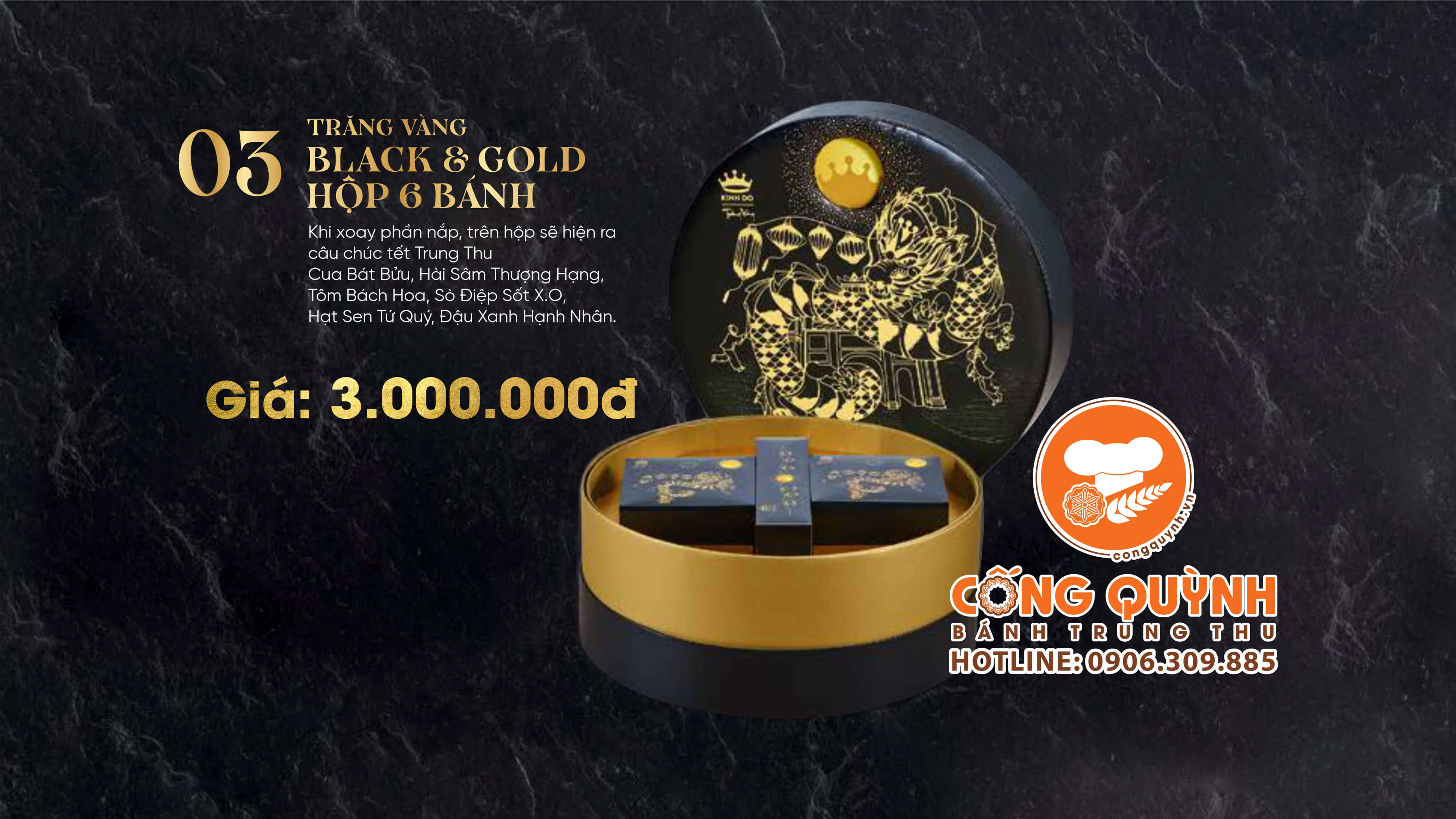 Bánh trung thu Kinh Đô Trăng Vàng Black N Gold 2022 - Hộp 6 bánh