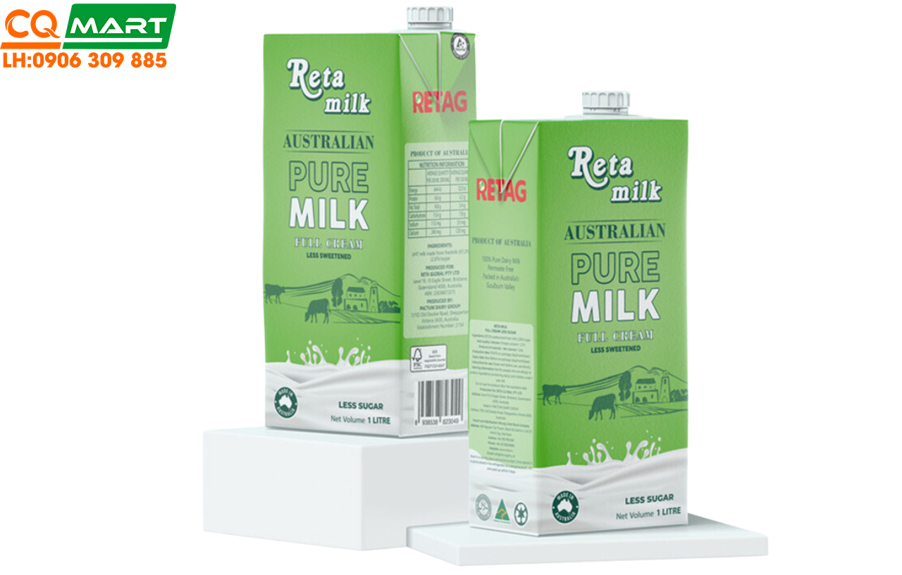 Sữa Tươi Tiệt Trùng Nguyên Chất Reta Milk Ít Đường Hộp 1L
