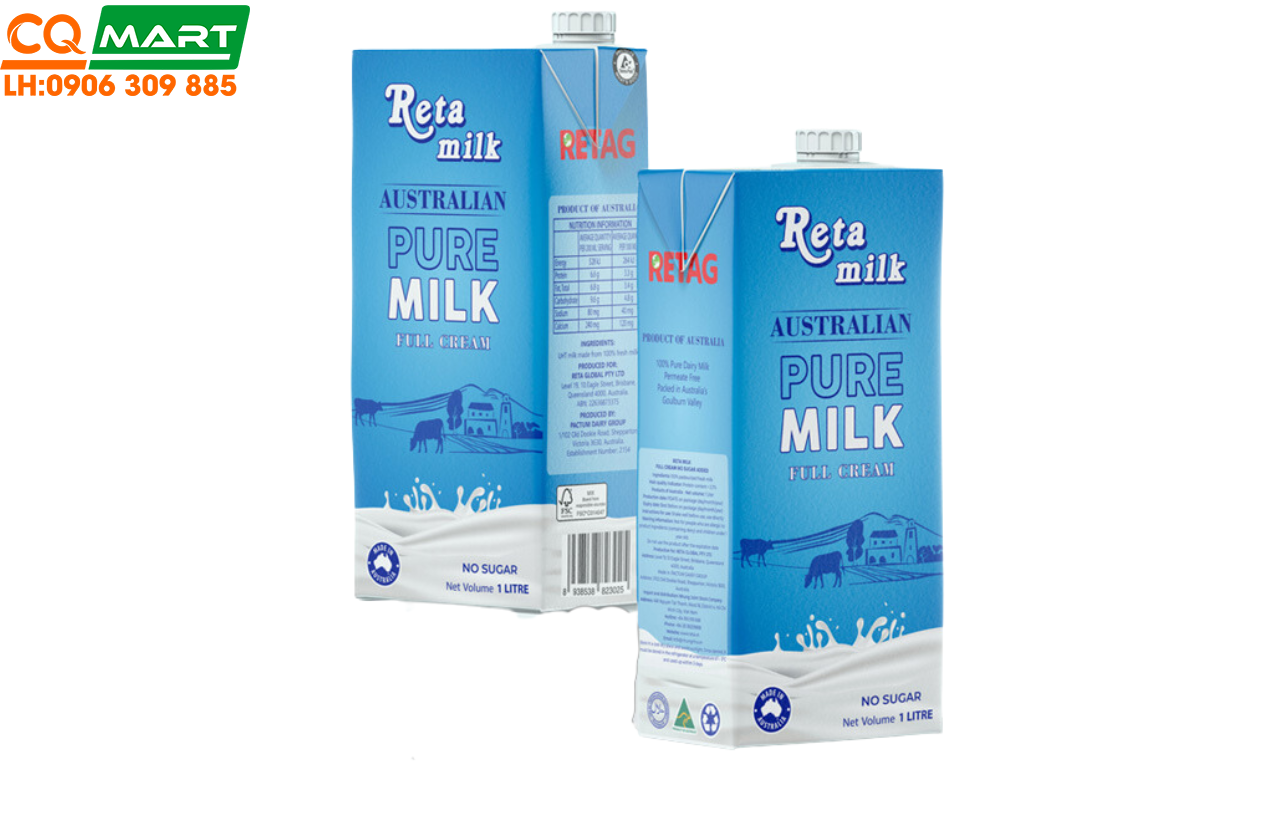 Sữa Tươi Tiệt Trùng Nguyên Chất Reta Milk Không Đường Hộp 1L